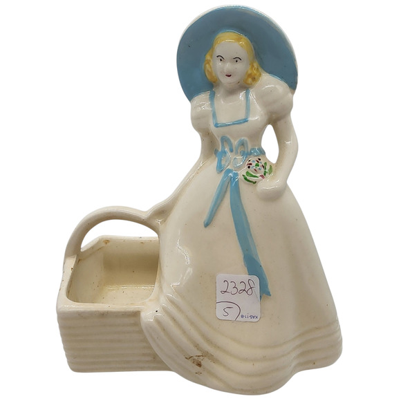 Hull Art USA #954 Lady W/Planter Figurine Blue Hat & Ribbon MCM - Picture 1 of 8